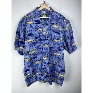 Cabelas‎ Mens Sz. XL Blue Cotton Fish Pattern Short Sleeve Shirt